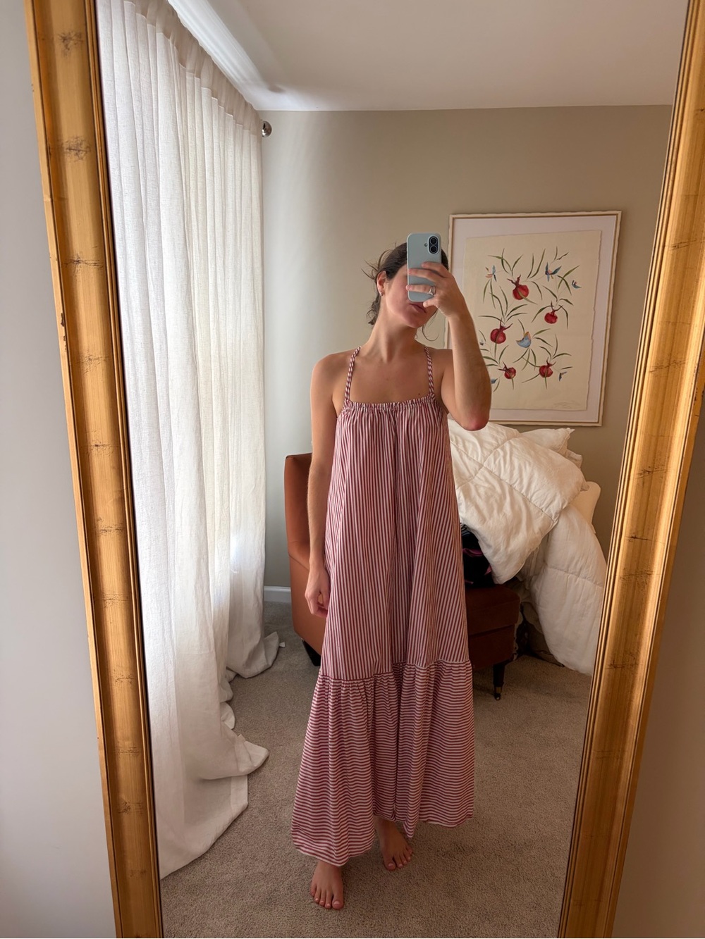 Striped Red & White Cotton Maxi Dress - Women